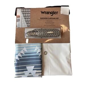 Wrangler Jericho Blue Aztec Western Cowboy Southwest Shower Curtain Set 72x72
